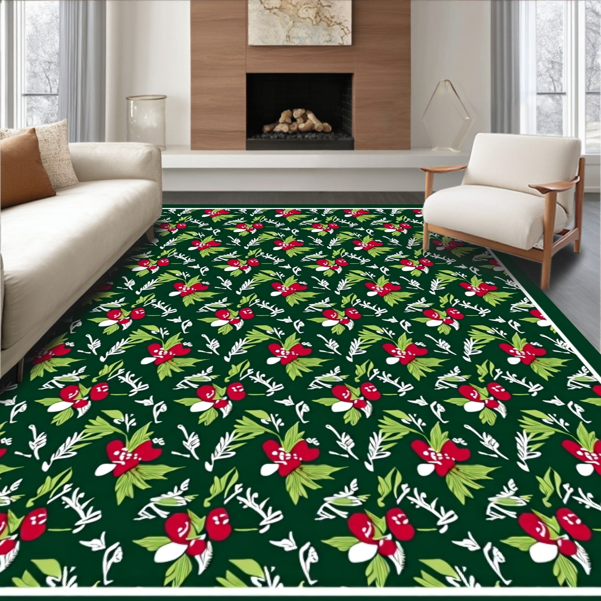 Deep Forest Red Berry Botanical Repeats Rug