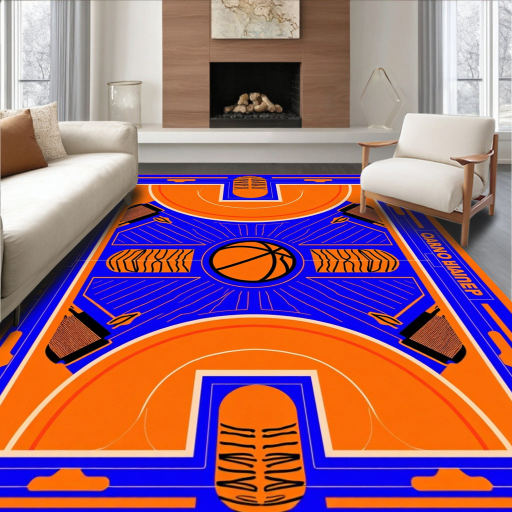 Bold Orange Royal Basketball Court Rug