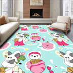 Playful pink penguin and sheep garden Rug