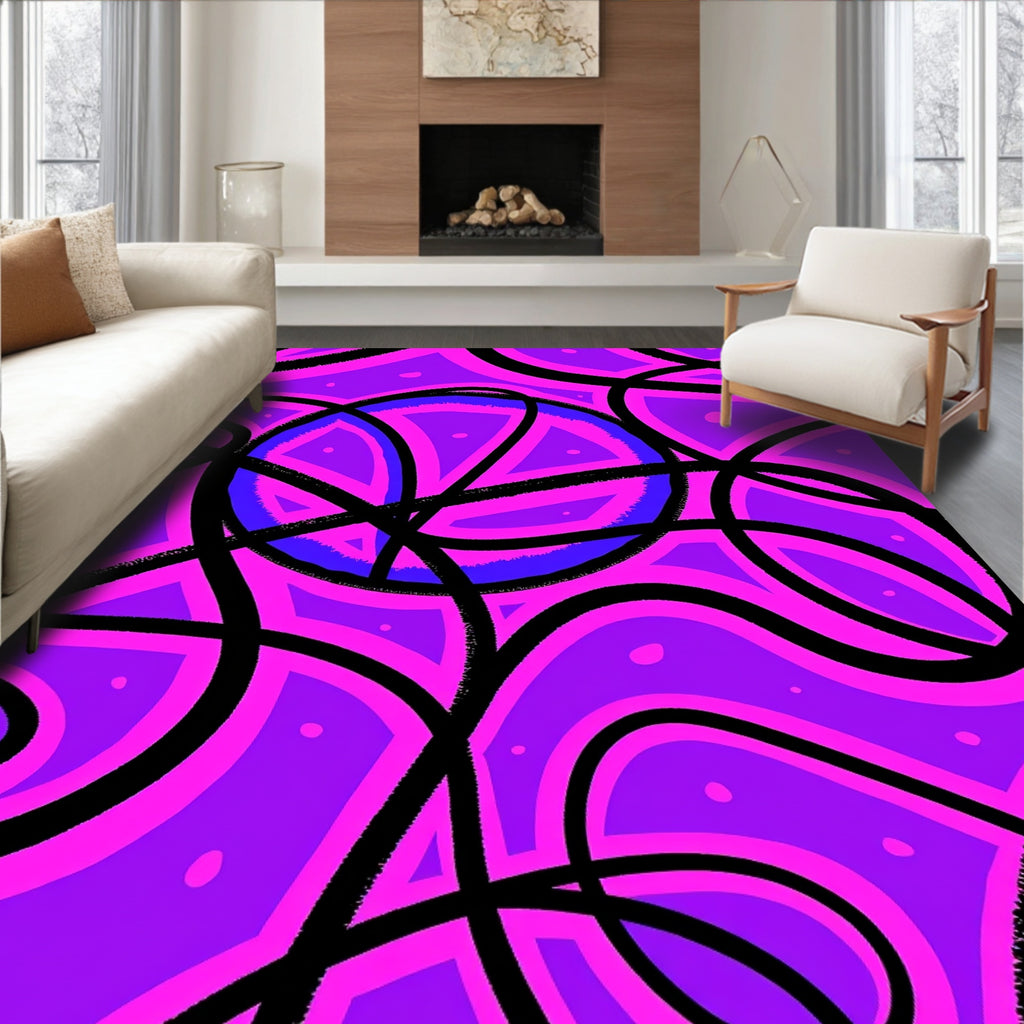 Vibrant Purple Black Abstract Swirls Rug