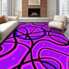 Vibrant Purple Black Abstract Swirls Rug