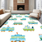 Whimsical Blue Green Transportation Voyage Rug