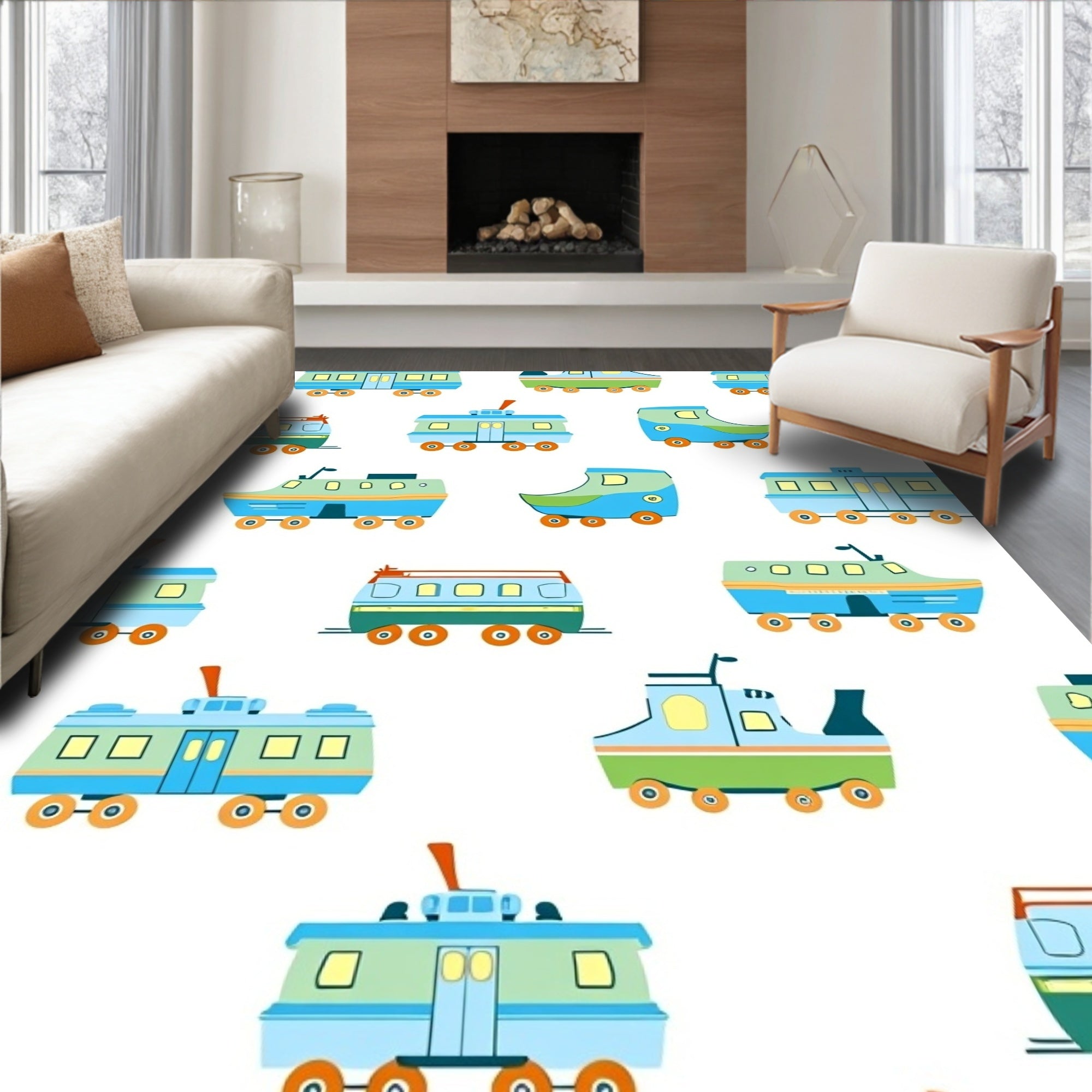 Whimsical Blue Green Transportation Voyage Rug