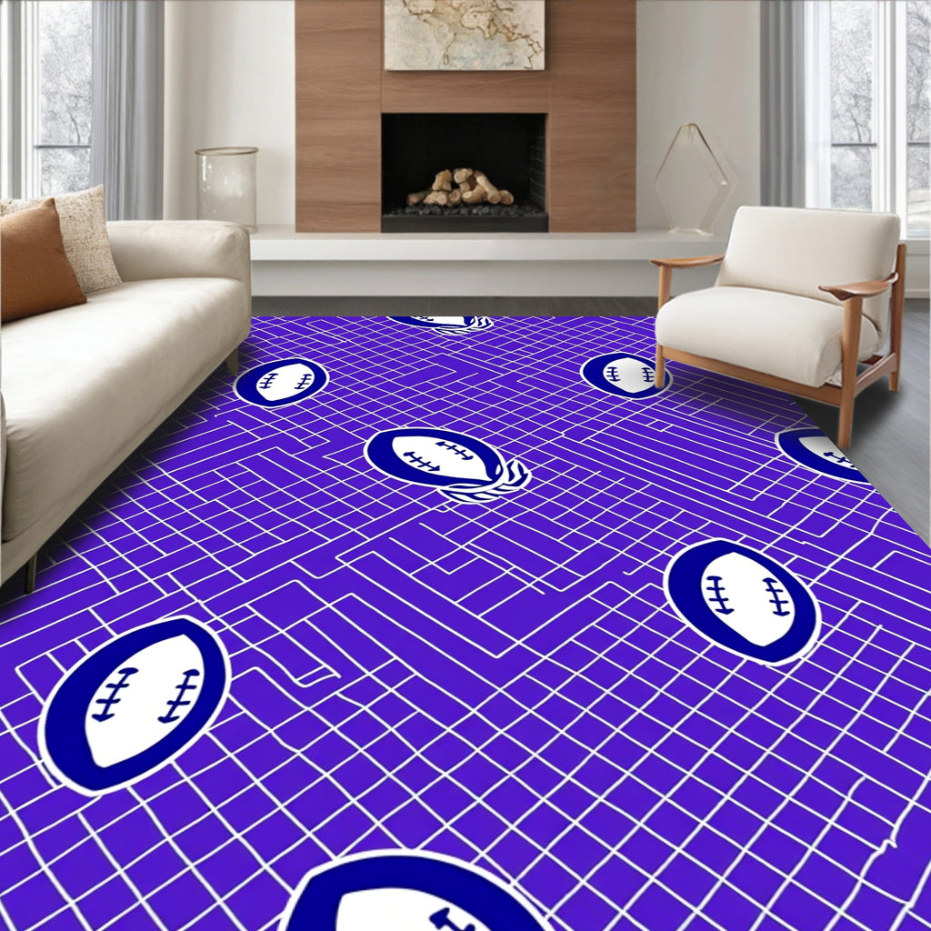 Royal Blue Football Geometric Grid Rug