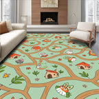 Whimsical Woodland Critters Trail Houses Rug
