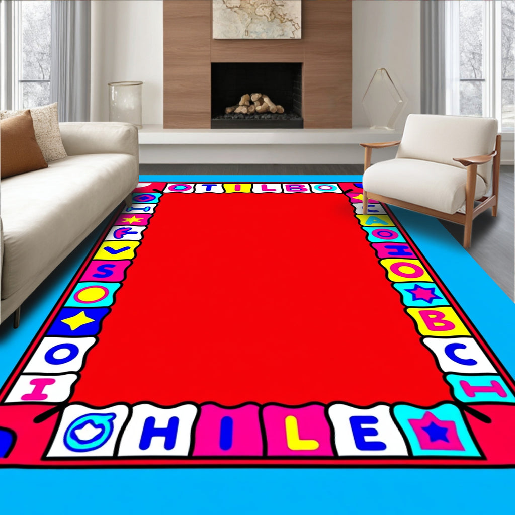 Colorful Alphabet And Shapes Border Rug
