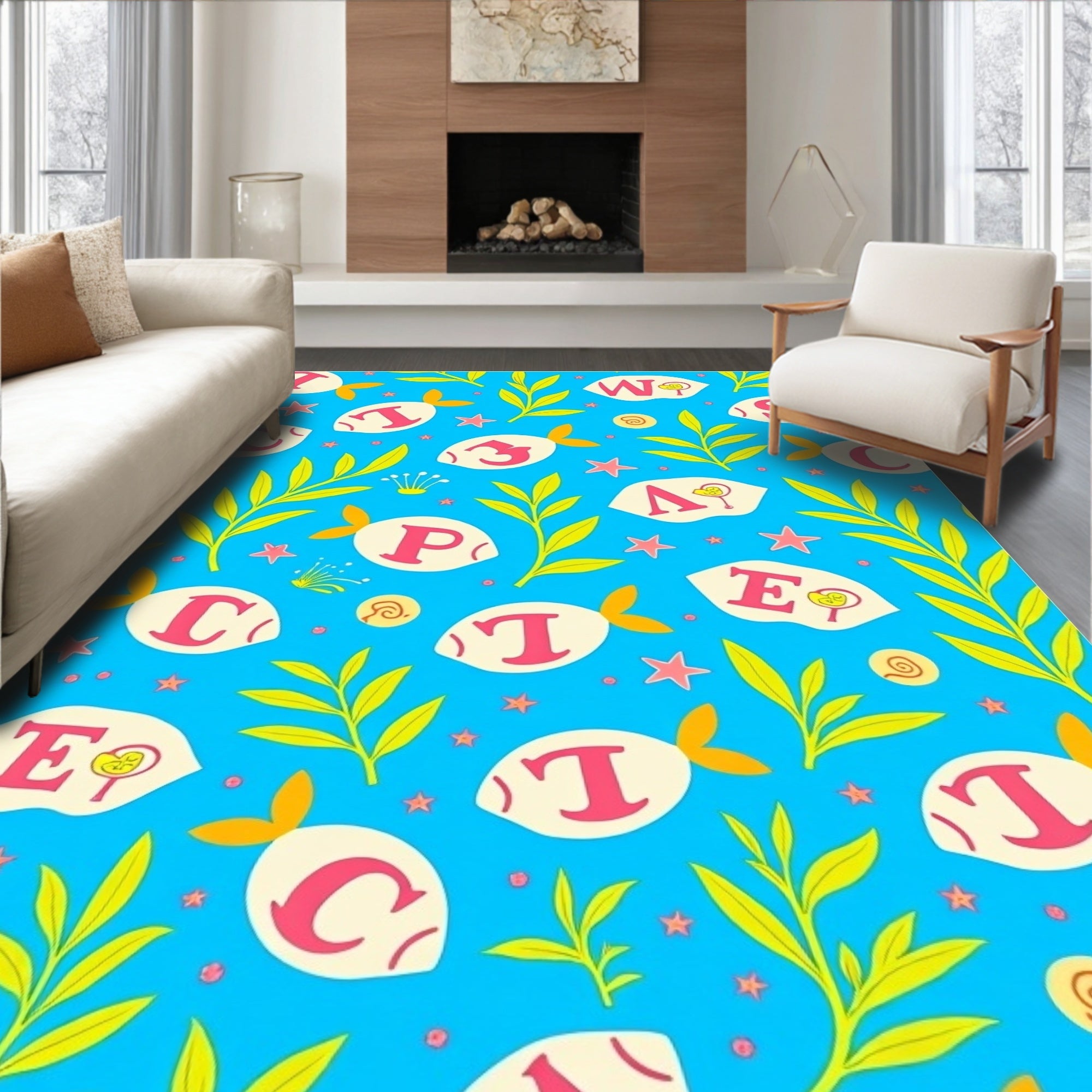 Alphabet Fish Tropical Ocean Whimsy Rug