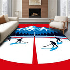 Winter Mountain Hockey Players Scene Rug