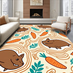 Brown Whimsical Hamster Carrot Sketch Rug