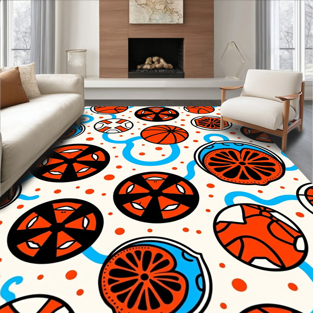 Orange Blue Circles Geometric Dots Rug