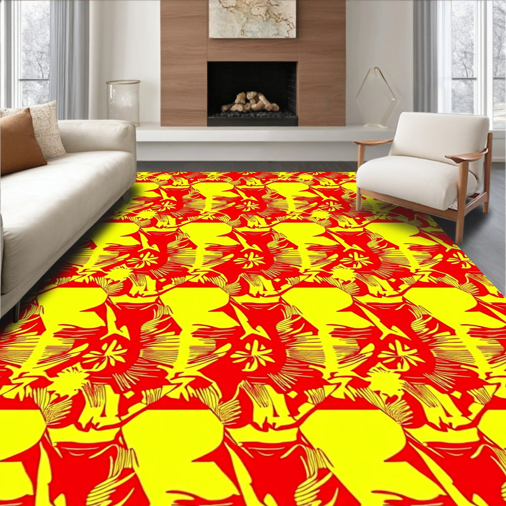 Bold Red Yellow Floral Repeat Rug