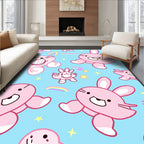 Pink Bunnies Stars Rainbows Aqua Rug