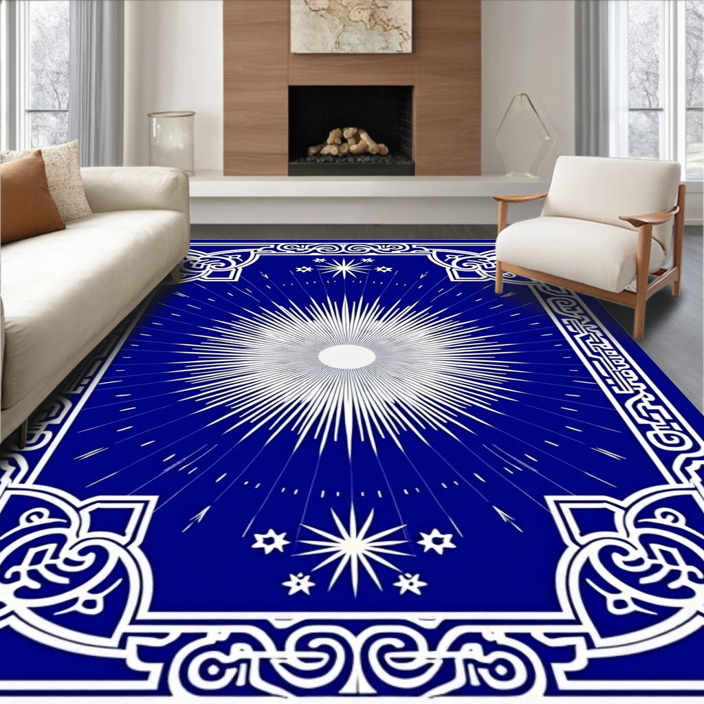 Deep Blue Radiant Starburst Medallion Rug