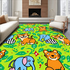 Jungle Animals Tigers Elephants Green Background Rug