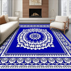 Vibrant Blue White Intricate Medallion Rug