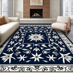 Navy Cream Floral Medallion Botanical Rug