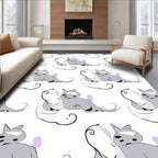 Whimsical Gray Cat Abstract Lilac Spots Rug