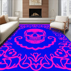 Pink Skull Floral Frame Blue Rug