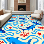 Blue Dolphins Coral Swirls Sea Life Rug