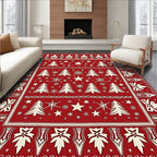 Crimson Festive Christmas Tree Snowflakes Rug
