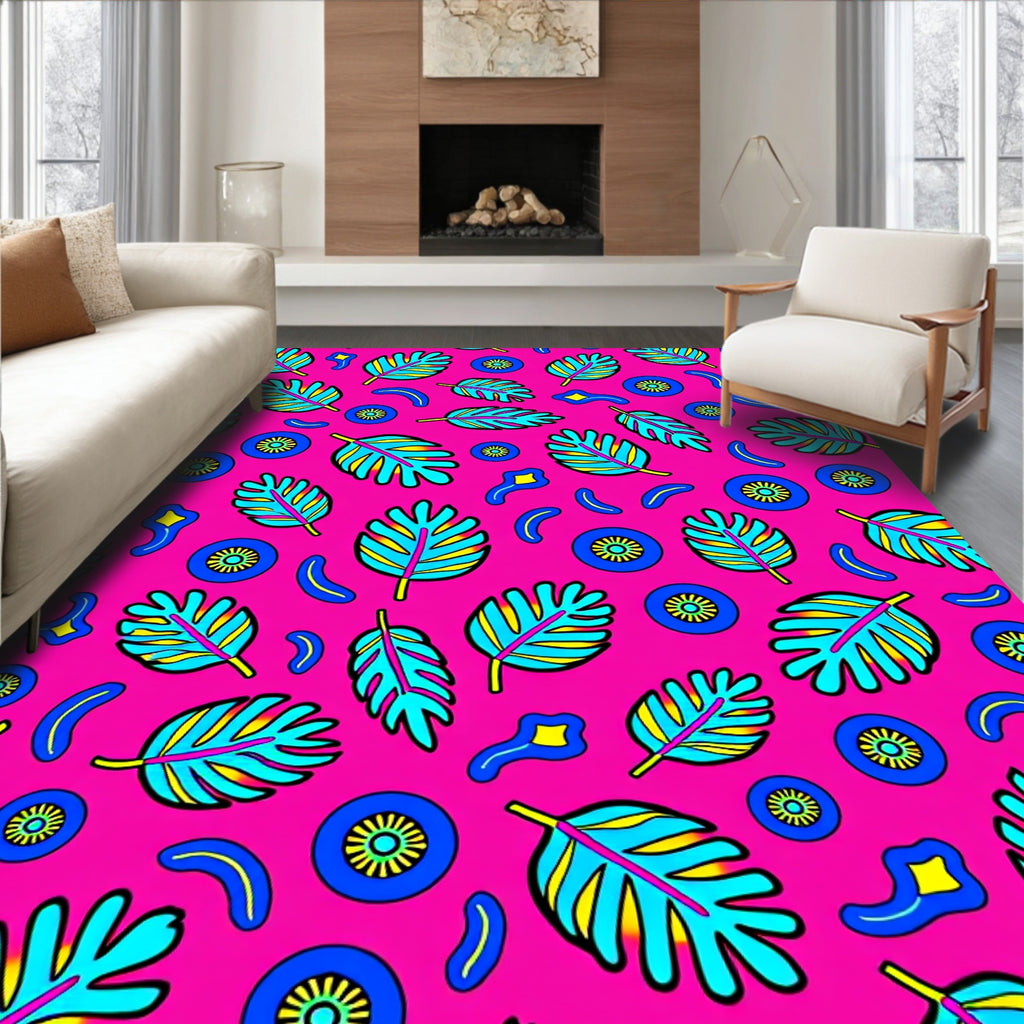 Vibrant Pink Tropical Leaf Medley Rug