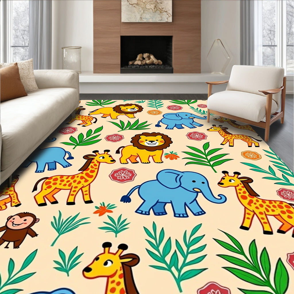 Safari Jungle Animals Tropical Leaves Rug