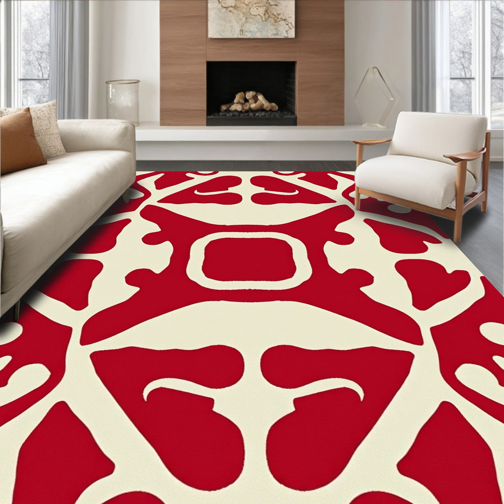 Crimson Ivory Geometric medallion Rug