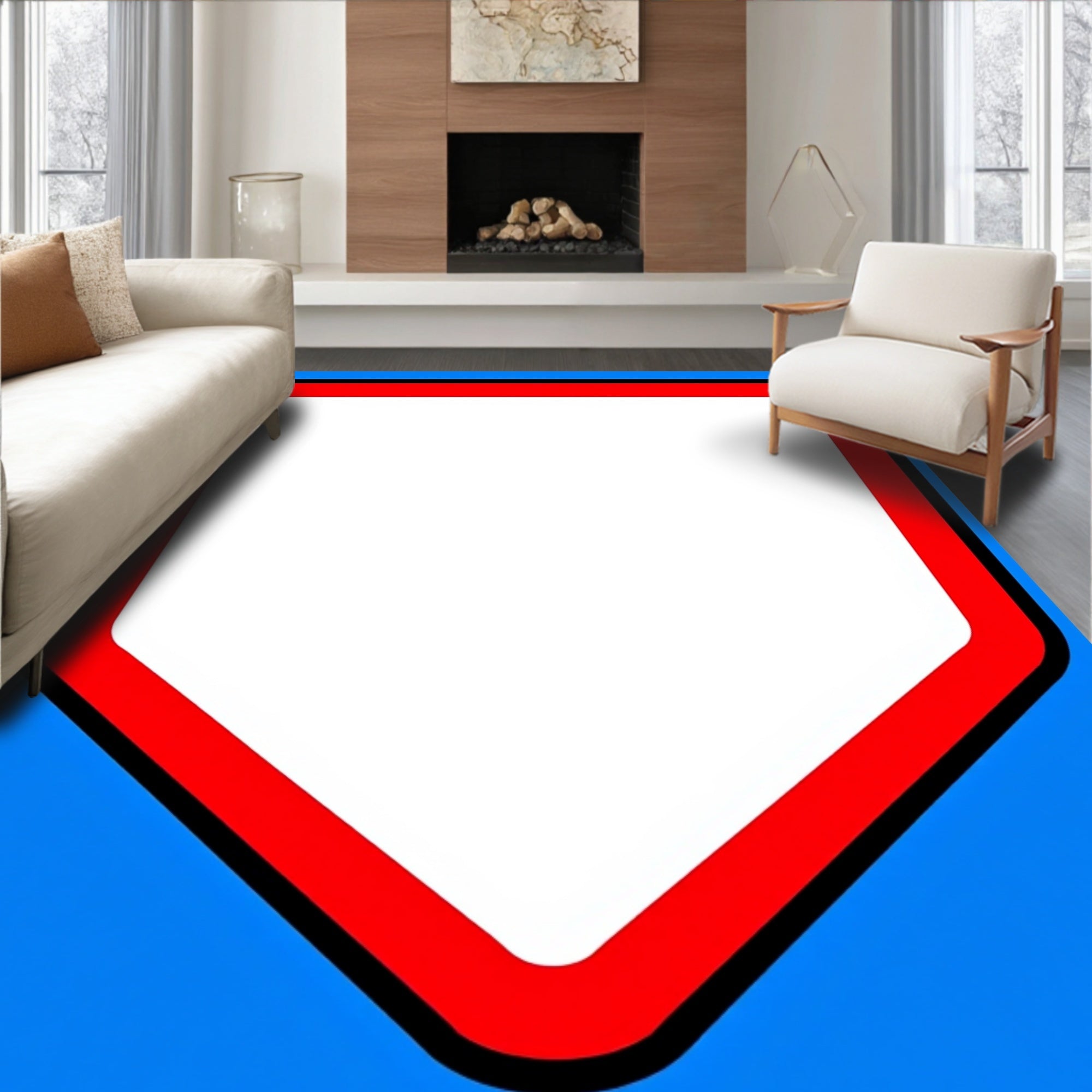 Bold Red White House Shape Rug