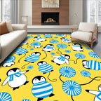 Whimsical Yellow Penguin Blue Scarf Rug