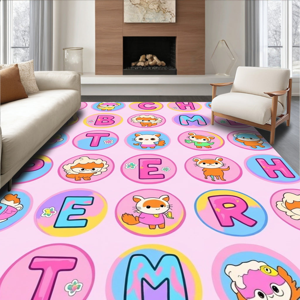 Whimsical Pink Alphabet Animals Medley Rug