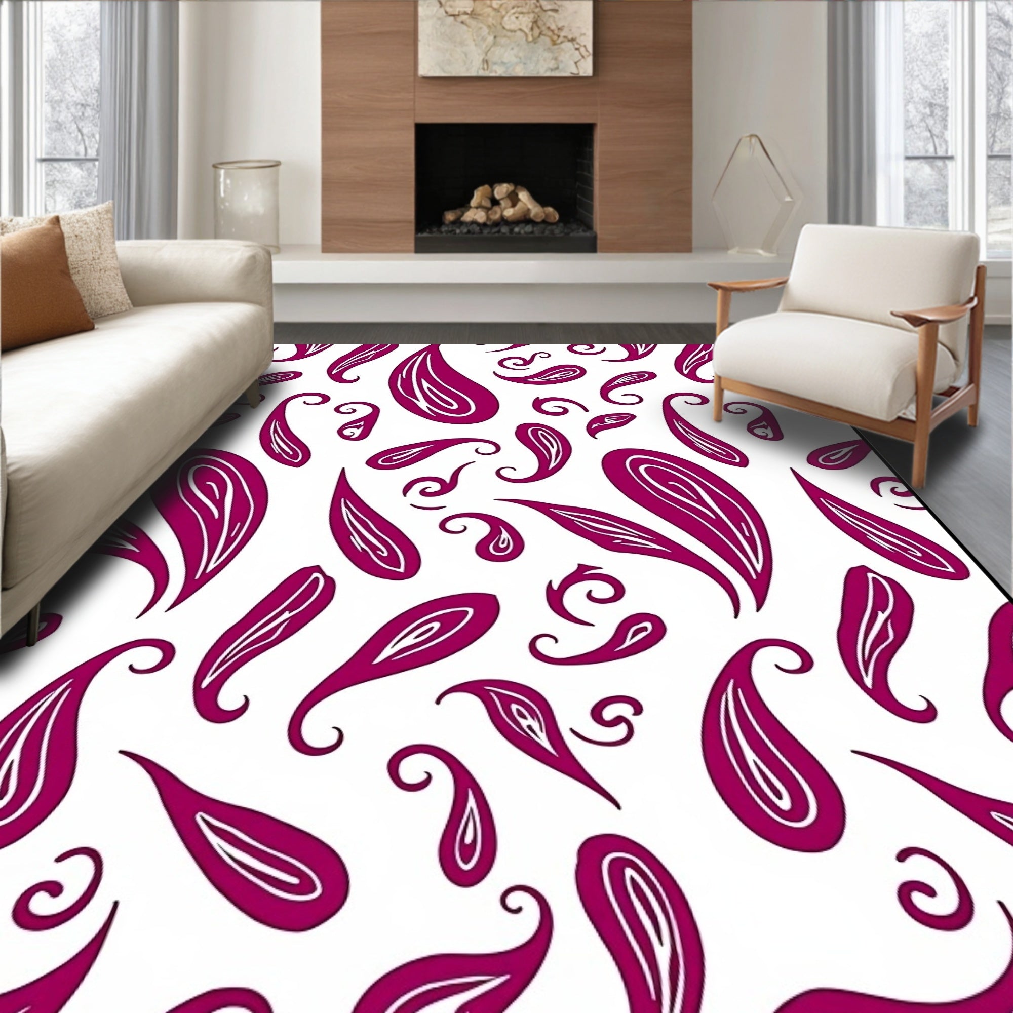 Crimson Paisley Swirls All Over Rug
