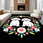 Whimsical White Puppy Floral Wreath Rug