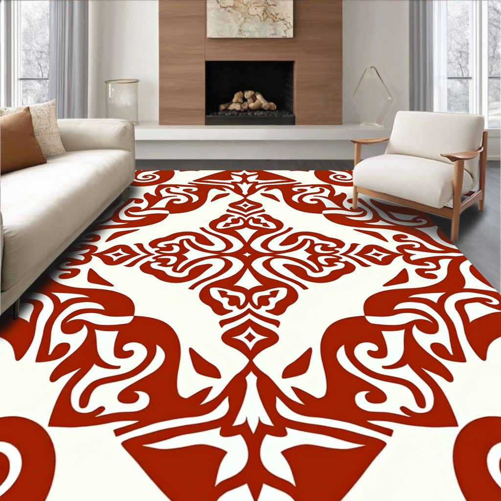 Terracotta Scrolls Damask Rug