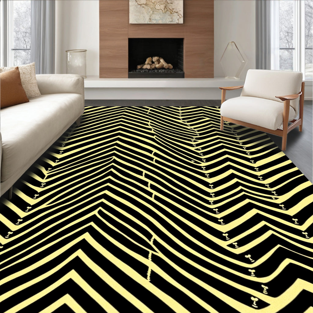 Black Yellow Zigzag Wave Rug