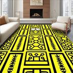 Bright Yellow Rectangular Folk Art Collage Rug