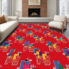 Colorful Red Abstract Geometric Blocks Rug