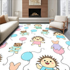 Cute Hedgehog and Bear Balloon Party Rug