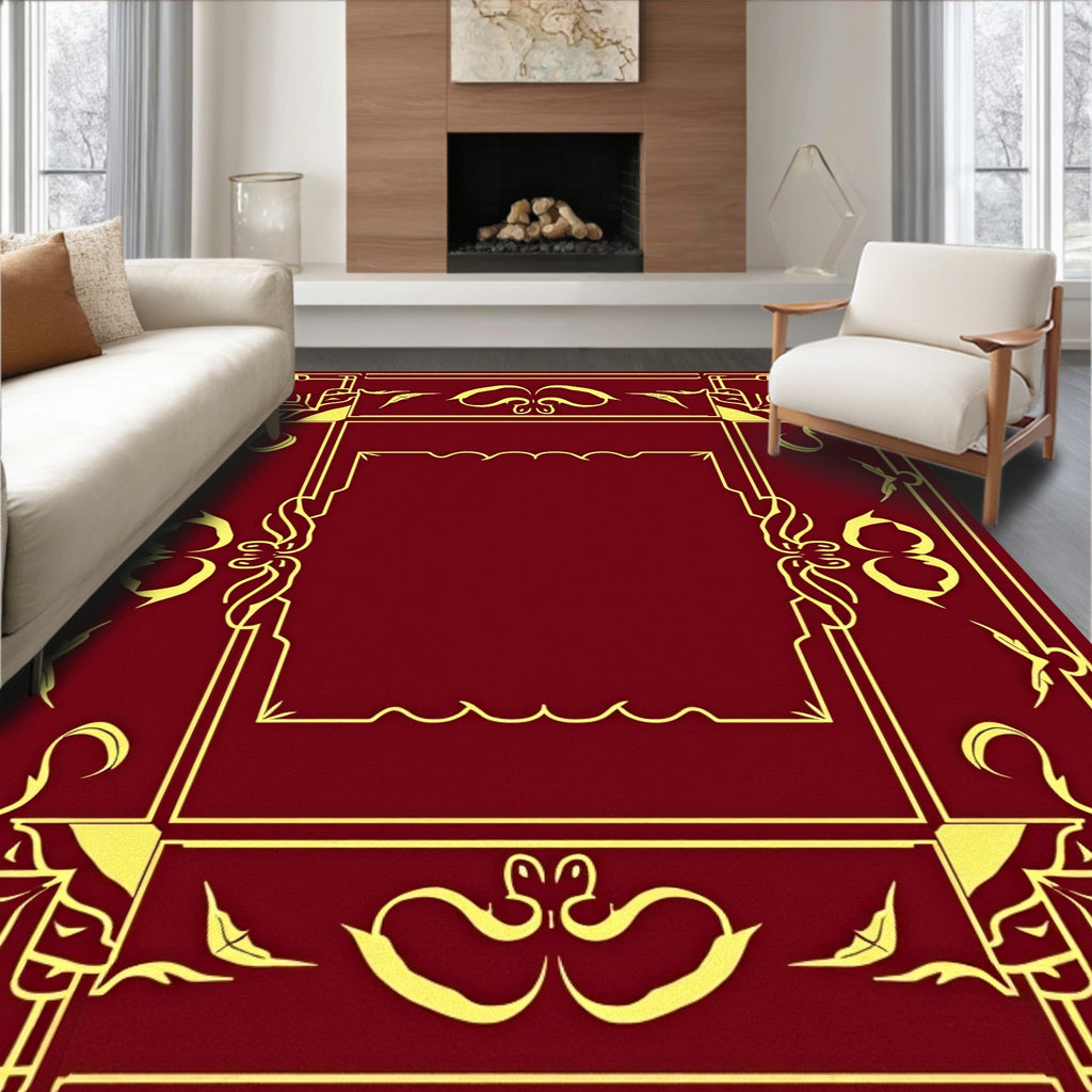 Crimson Gold Ornate Border Rug