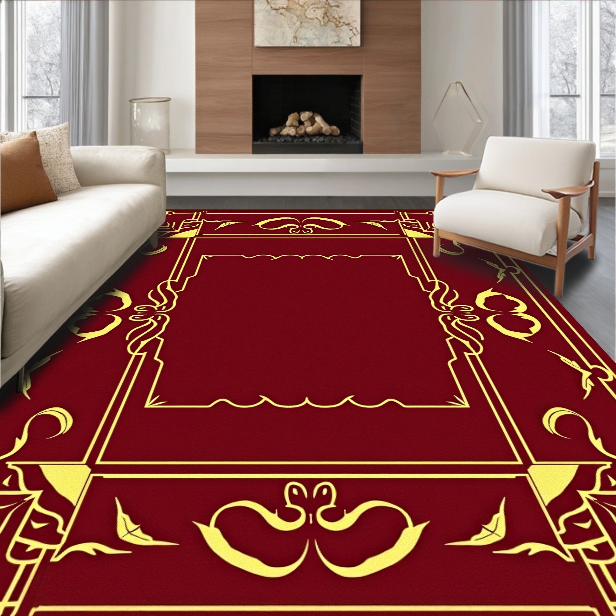 Crimson Gold Ornate Border Rug
