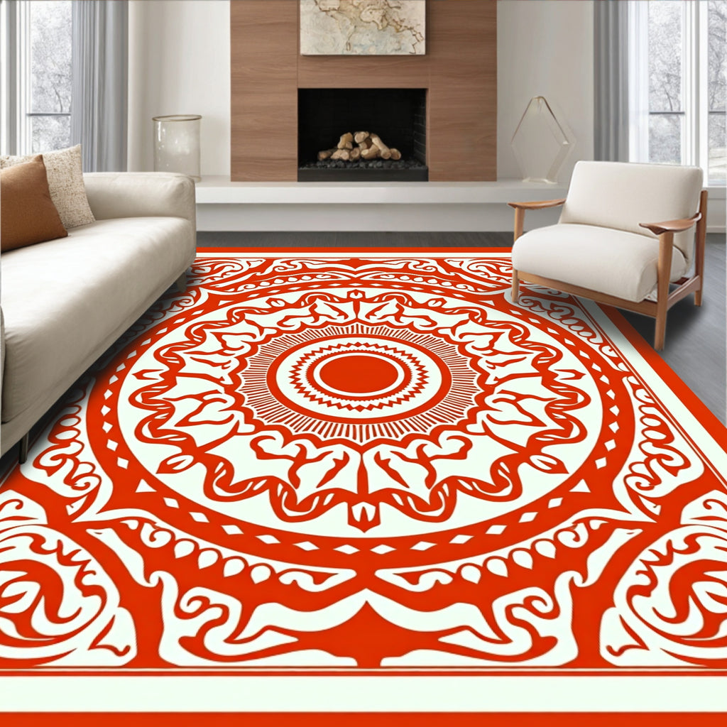 Vibrant Red Sunburst Medallion Rug