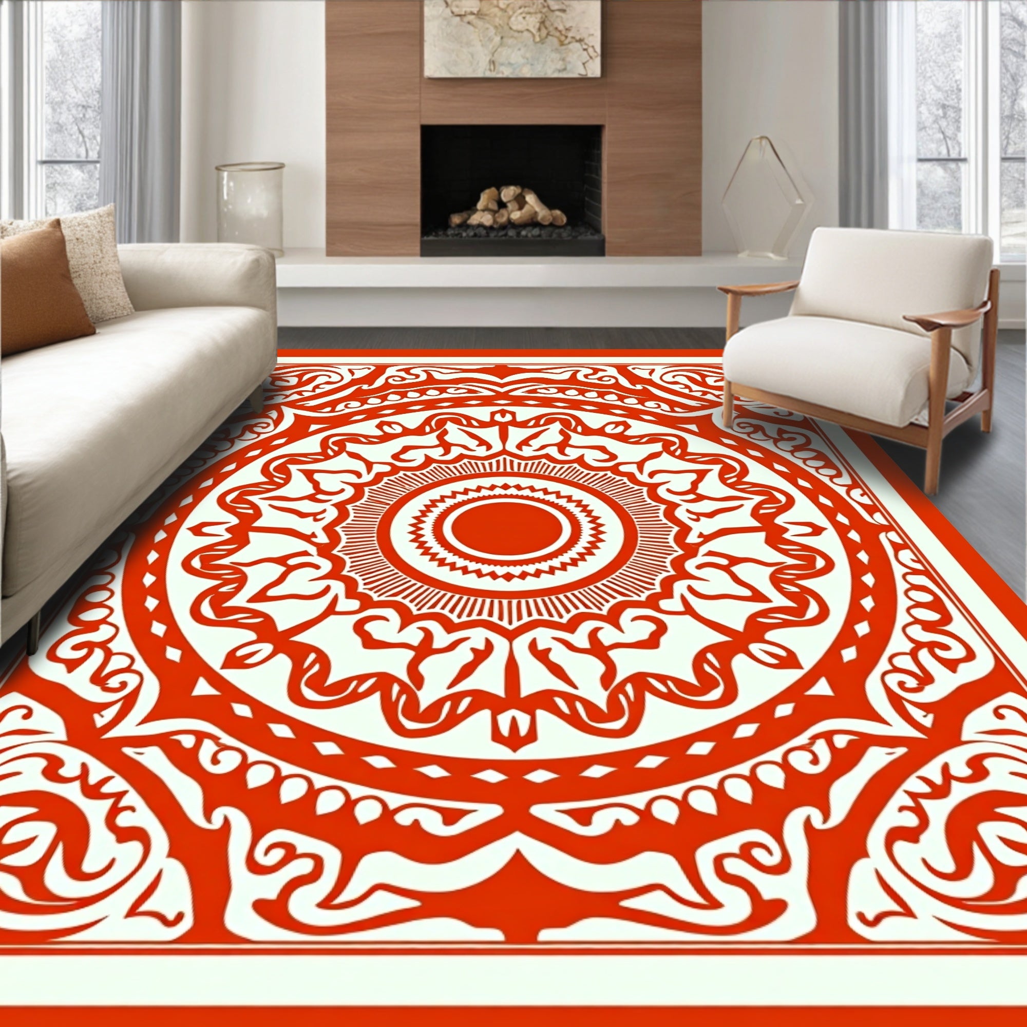 Vibrant Red Sunburst Medallion Rug