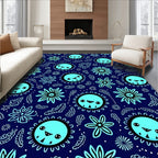 Cute Teal Sun Flowers Navy Background Rug