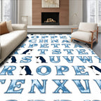Blue Icy Alphabet Penguin Collage Rug