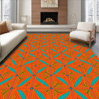 Orange Teal Geometric Abstract Squares Rug