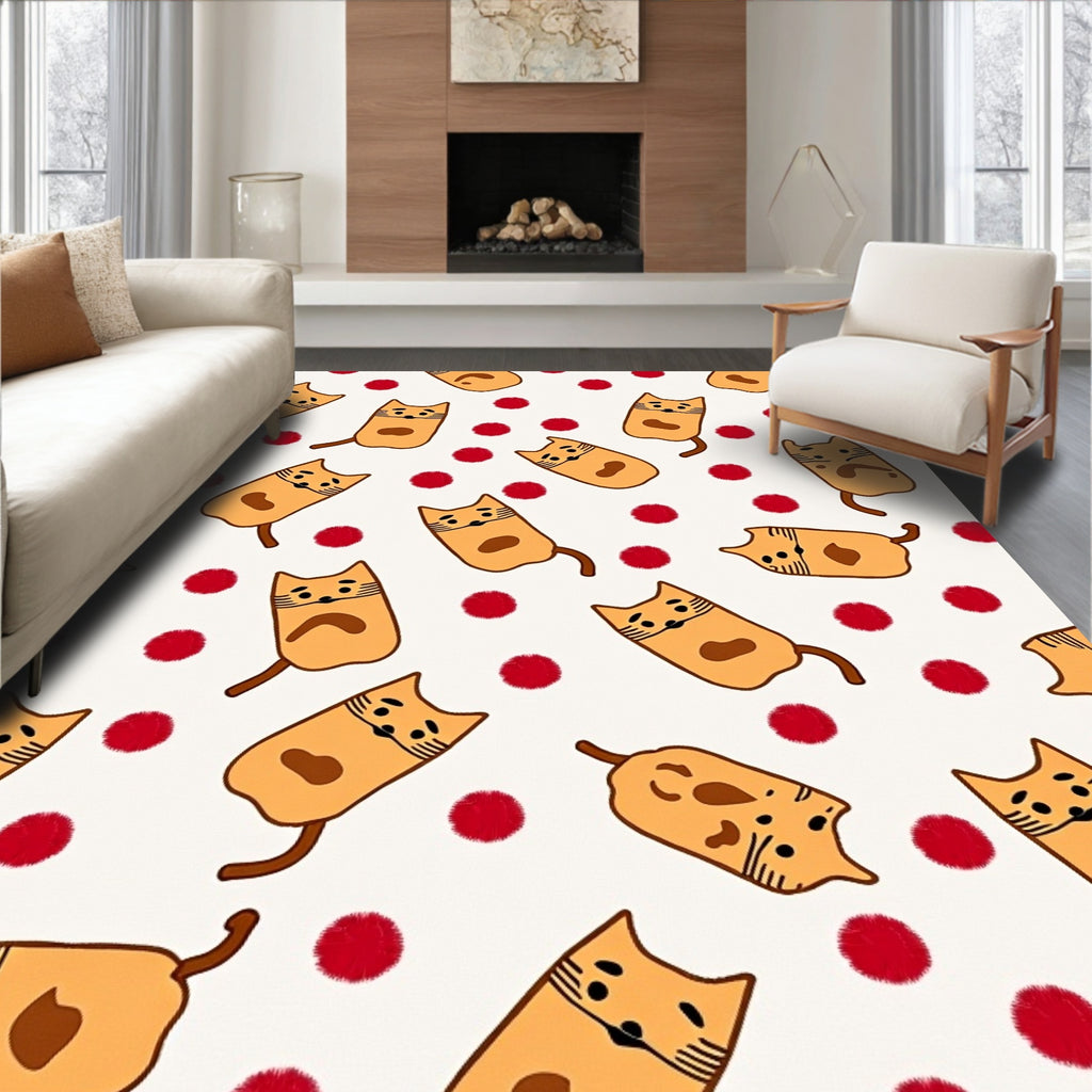 Cute Orange Cats Red Dots Scatter Rug