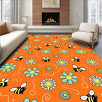 Whimsical Bees and Flowers Orange Rug