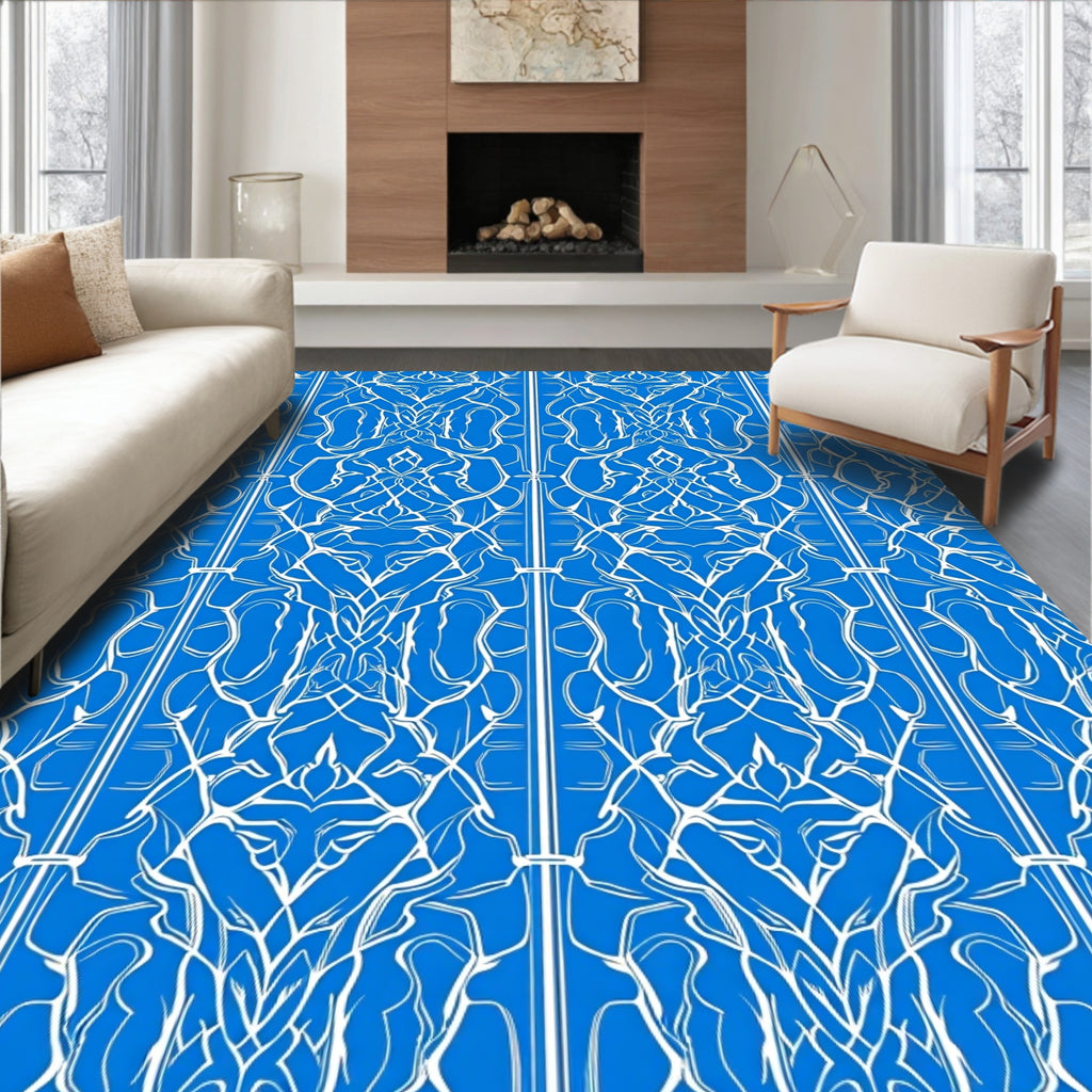 White Labyrinth Blue Ornate Rug