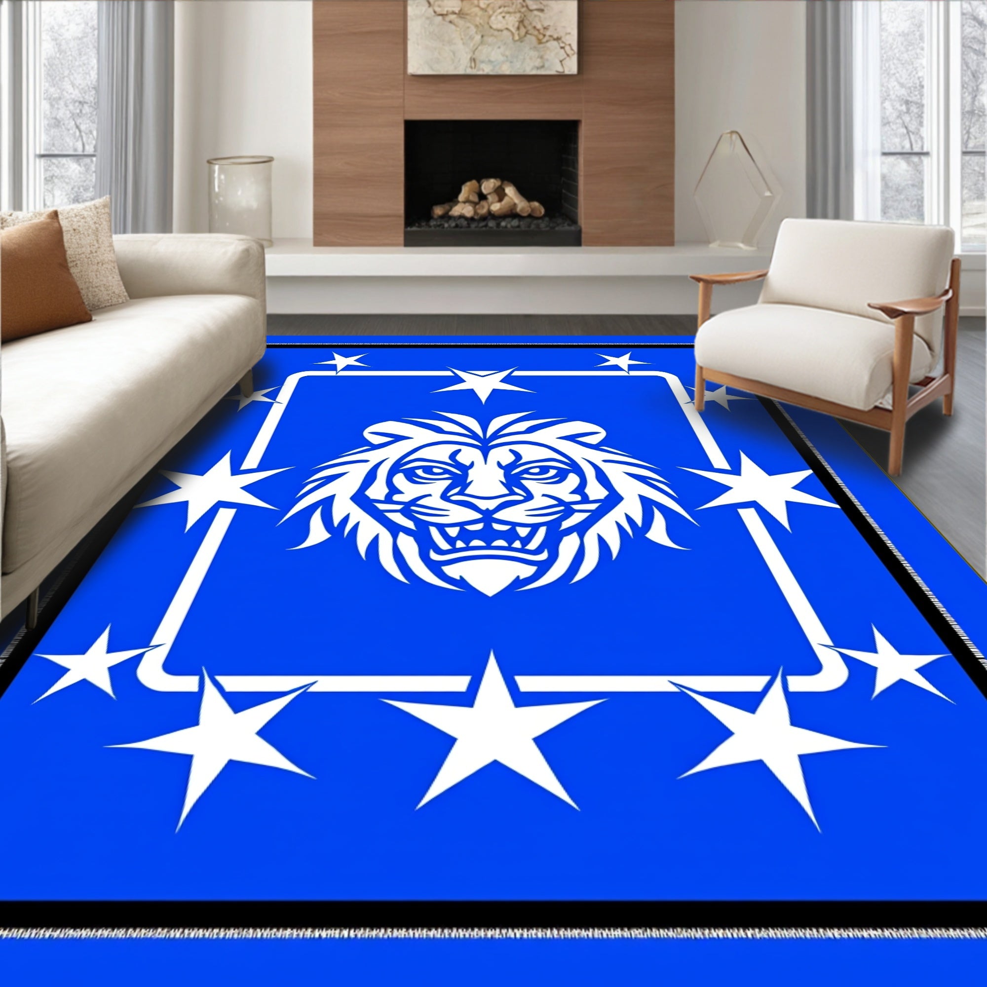 Royal Blue Lion Starburst Rug