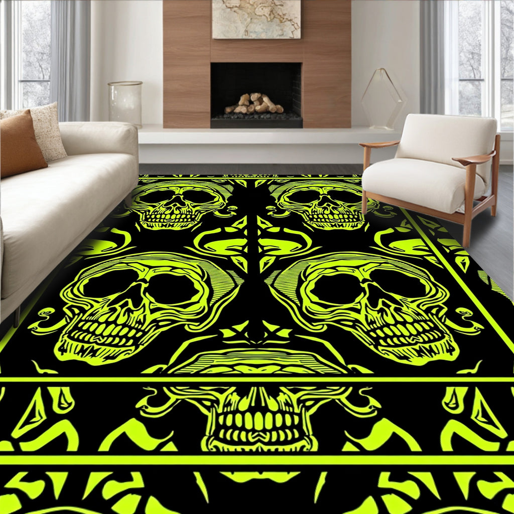 Neon Yellow Skull Symmetrical Repeat Rug