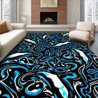 Bold Blue Abstract Swirl Fish Rug